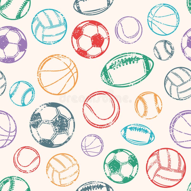 Sports Balls, Grunge Background, Seamless Pattern. Sports Balls Background, Seamless Pattern. Endless texture can be use for wallpaper, pattern fills, etc royalty free illustration Sports Balls, Grunge Background, Seamless Pattern. Sports Balls Background, Seamless Pattern. Endless texture can be use for wallpaper, pattern fills, etc royalty free illustration