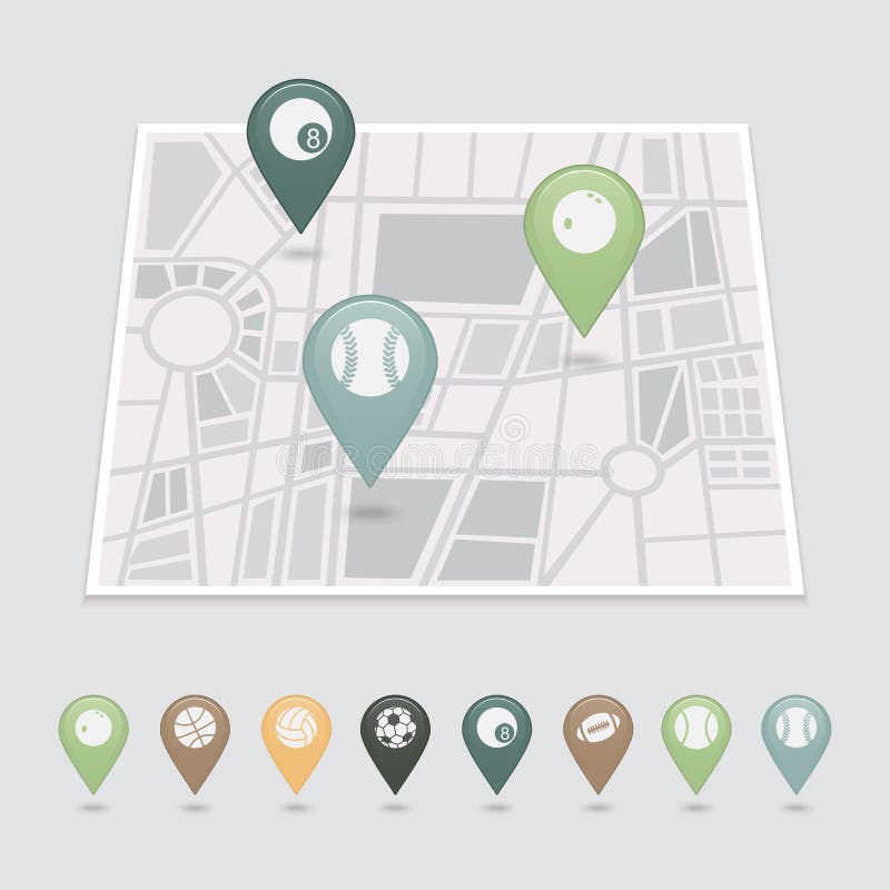 Sports Balls Mapping Pins Icons Stock Vector Illustration of marker