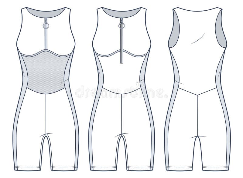 Sports Bodysuit with Mesh Trim Technical Fashion Illustration. One ...