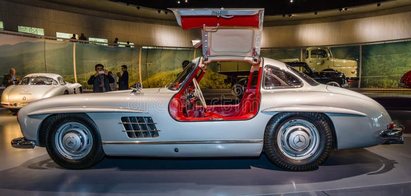 STUTTGART, GERMANY- MARCH 19, 2016: Sports car Mercedes-Benz 300 SL Gullwing coupe, 1955. Mercedes-Benz Museum.