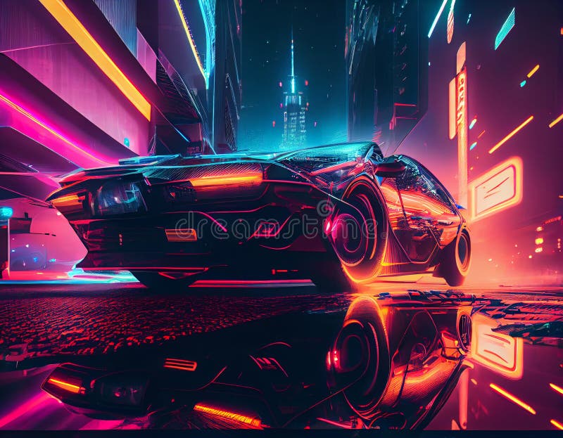 Futuristic sports car drifting in the neon street Stock Photo - Alamy