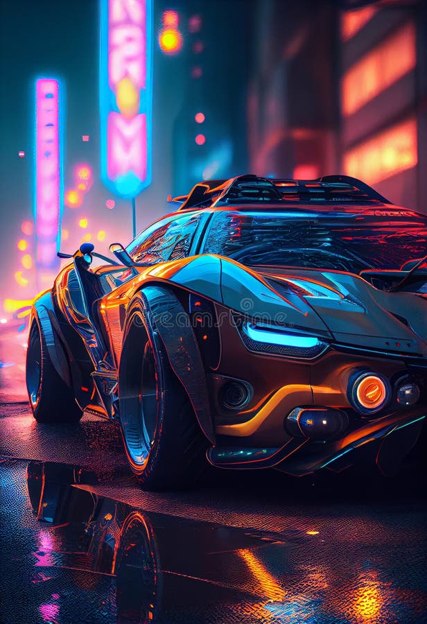 Futuristic sports car drifting in the neon street Stock Photo - Alamy