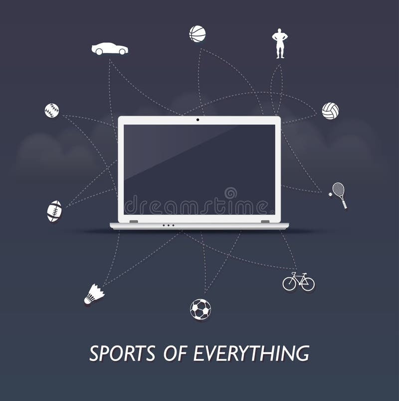 Sports of everything - sports internet of things with laptop control royalty free illustration
