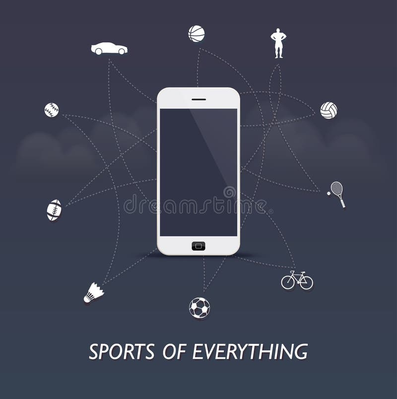 Sports of everything - sports internet of things with smartphone control stock illustration