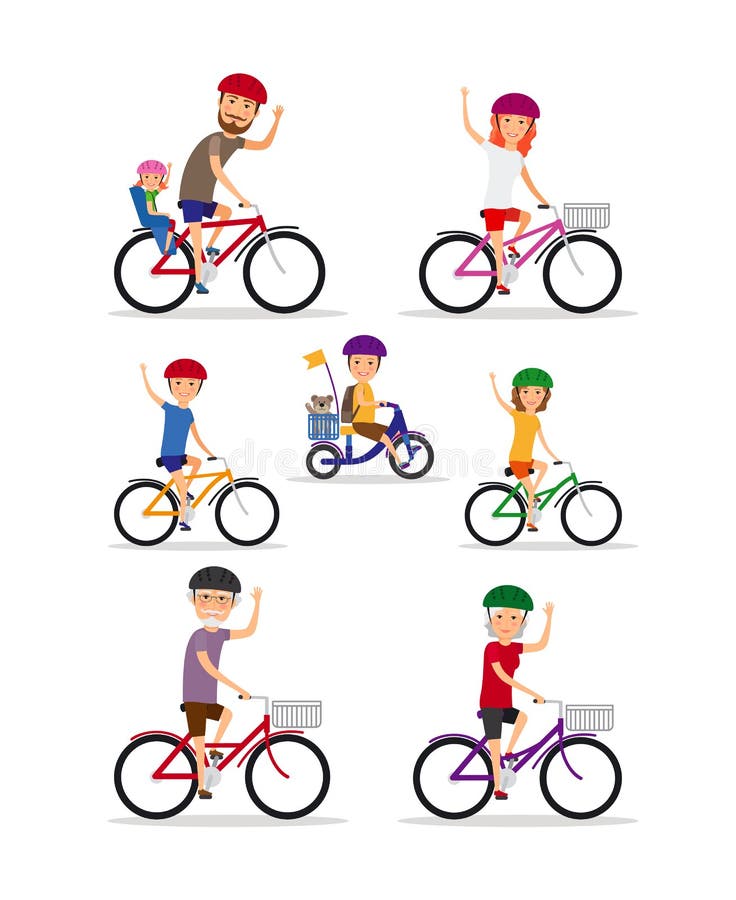 Download Sports Family. Mom, Dad And Kids Ride Bikes Stock Vector ...