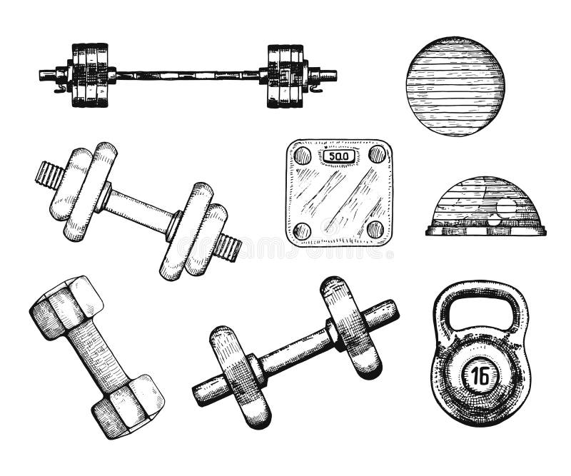 Sports Fitness Equipment. Vector Illustration Hand Drawing Stock Vector