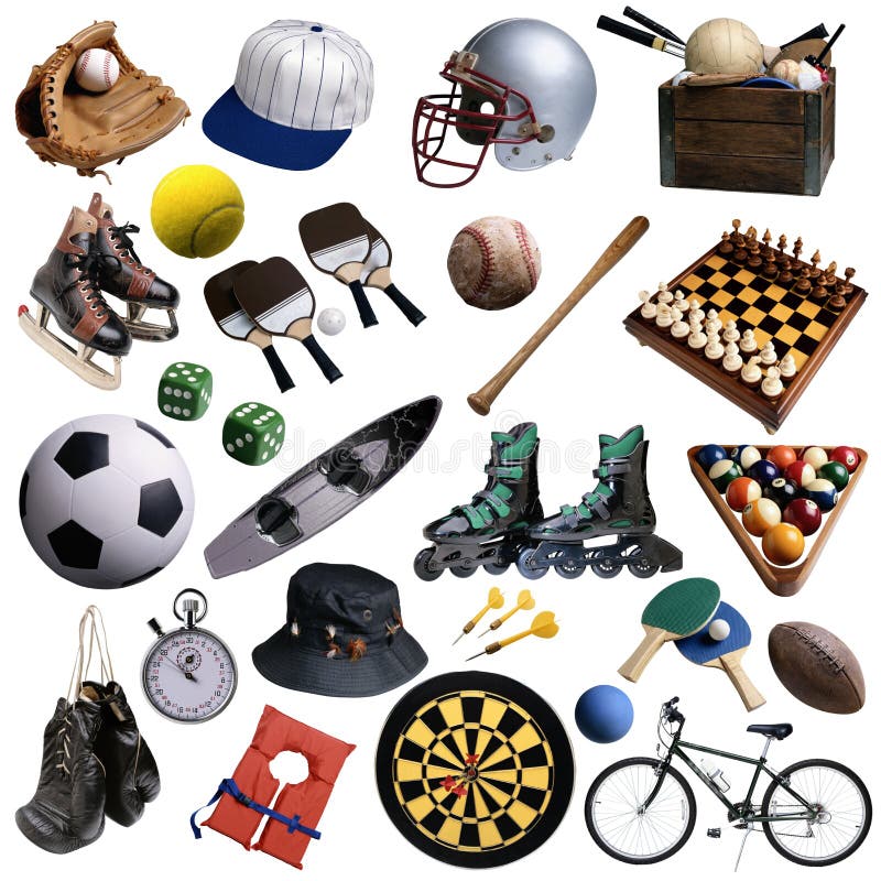 A set of sports clothes and items for different sports. T-shirt, shorts,  sneakers, bag, football and basketballs, volan, tennis rackets, cap, boxing  gloves and goblet. Stock Vector by ©VitalyGrin 147106279