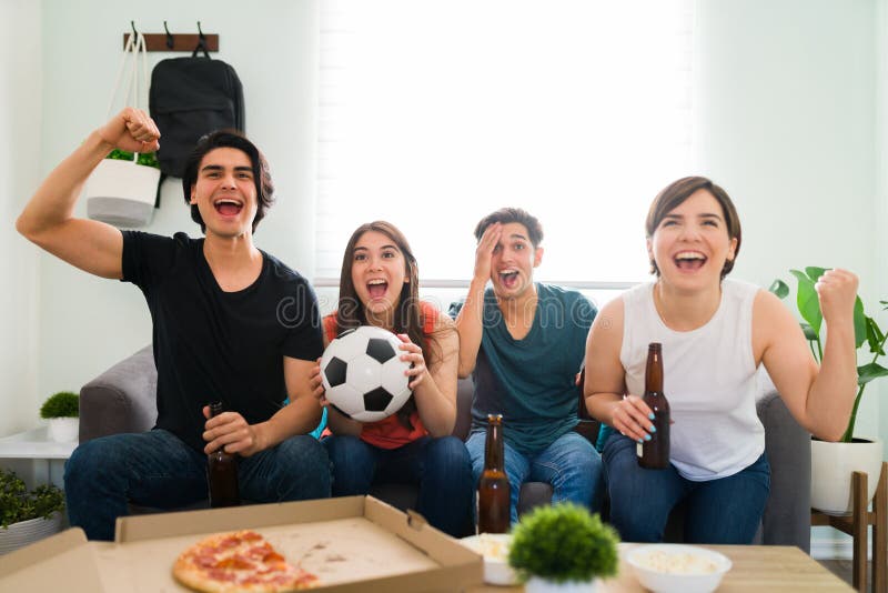 Sports Lovers Celebrating a Goal of Their Team Stock Image Image of
