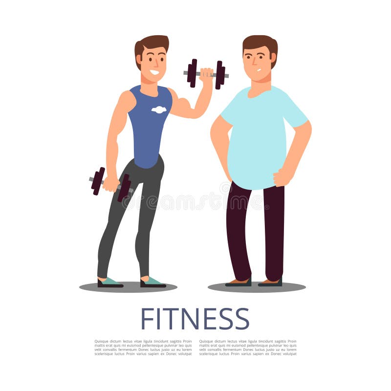 Sports man and plump man isolated on white background vector illustration Sports man and plump man isolated on white background vector illustration