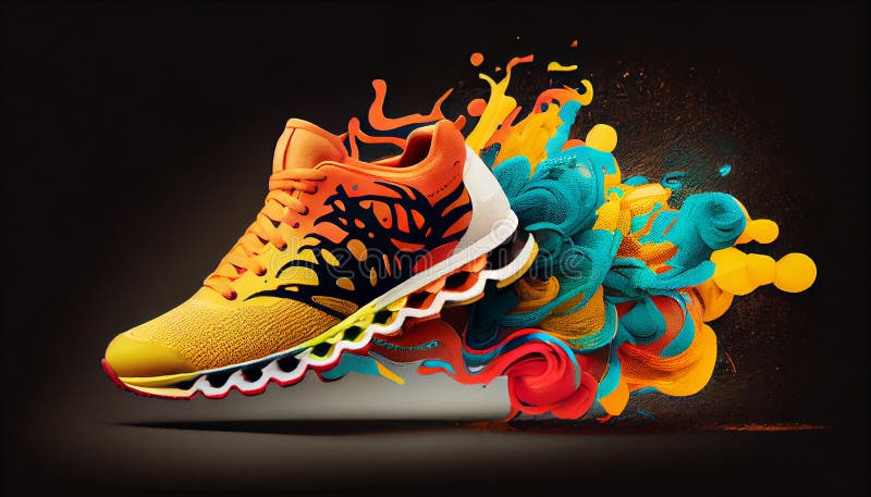 Sports Shoe Competition in Abstract Multi Color Background Generated by ...