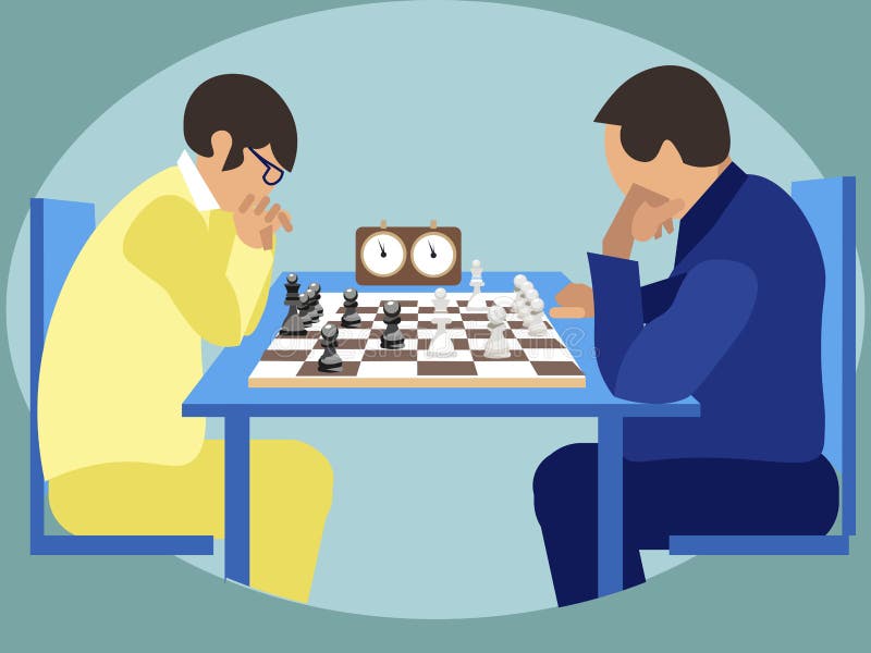 Chess players two man sitting and playing Vector Image