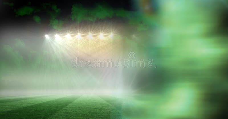 Sports stadium lights transition effect with green blur