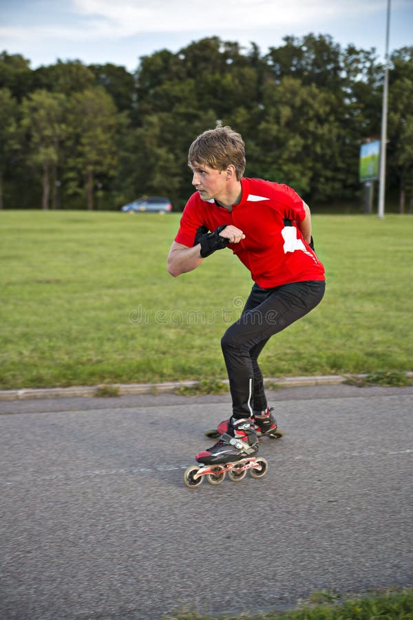 Sportsman on Roller Skates Achive Great Speed Stock Image Image of