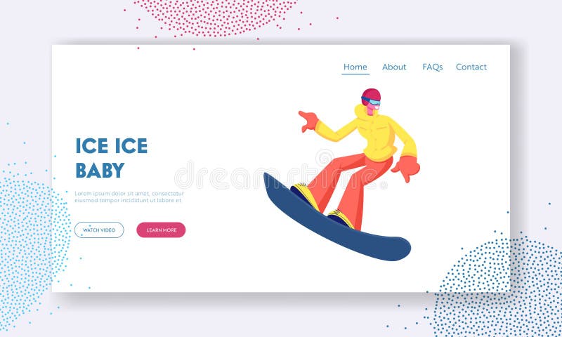 Sportswoman Snowboarder Having Fun on Ski Resort Website Landing Page. Happy Girl Riding Snowboard Downhill stock illustration Sportswoman Snowboarder Having Fun on Ski Resort Website Landing Page. Happy Girl Riding Snowboard Downhill stock illustration