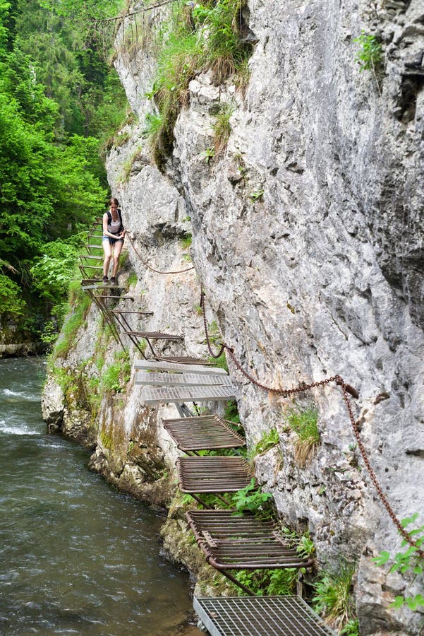 Sporty woman in climbing trail