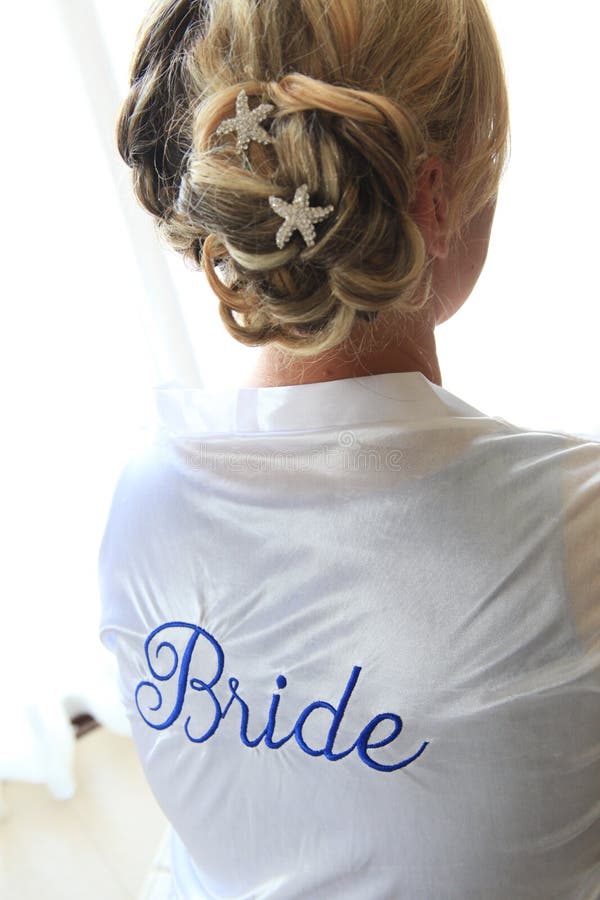 Sposa in abito con capelli in un panino immagini stock Sposa in abito con capelli in un panino immagini stock