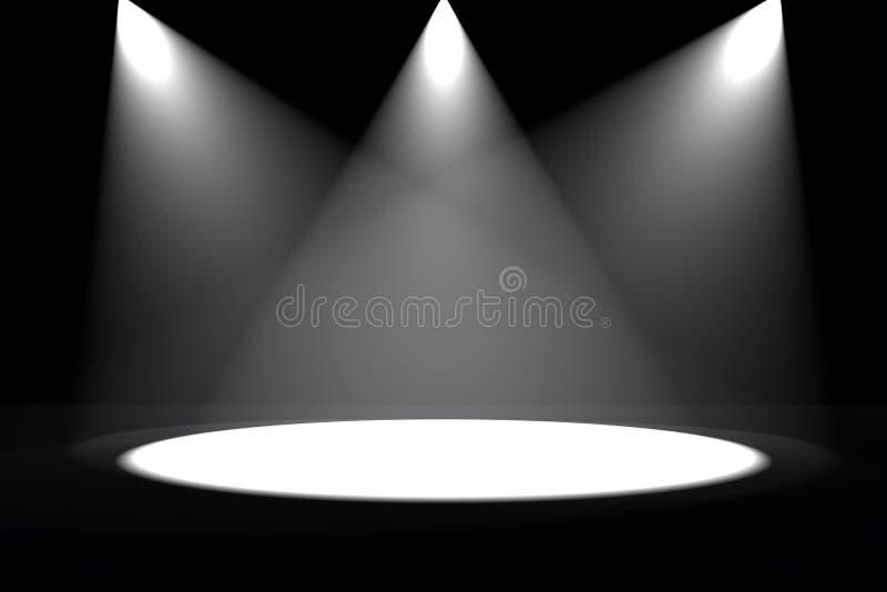 3 macchia bianca luci al centro di un palcoscenico.