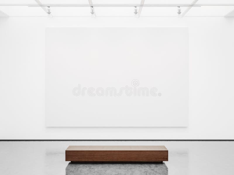 Spot omhoog van galerijbinnenland met wit canvas 3d