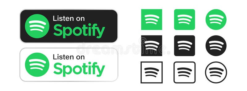 Spotify. Spotify logo App and badge set. Listen on spotify UI icons. Popular set of logo in different style. Editorial vector