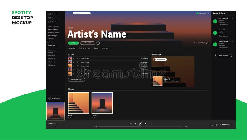 Spotify artist profile editable mockup. Spotify artist profile editable mockup.