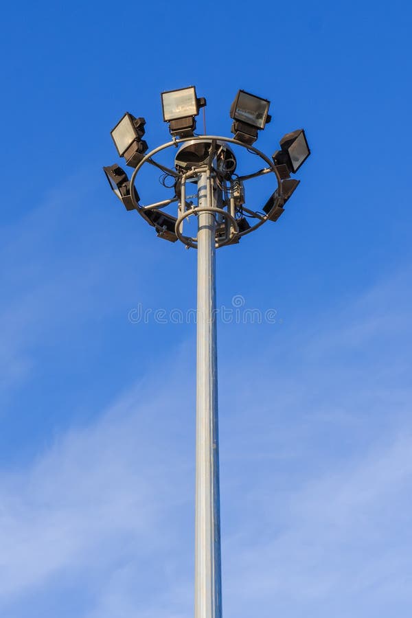 Spotlight Tower on Clear Blue Sky Stock Photo Image of electricity