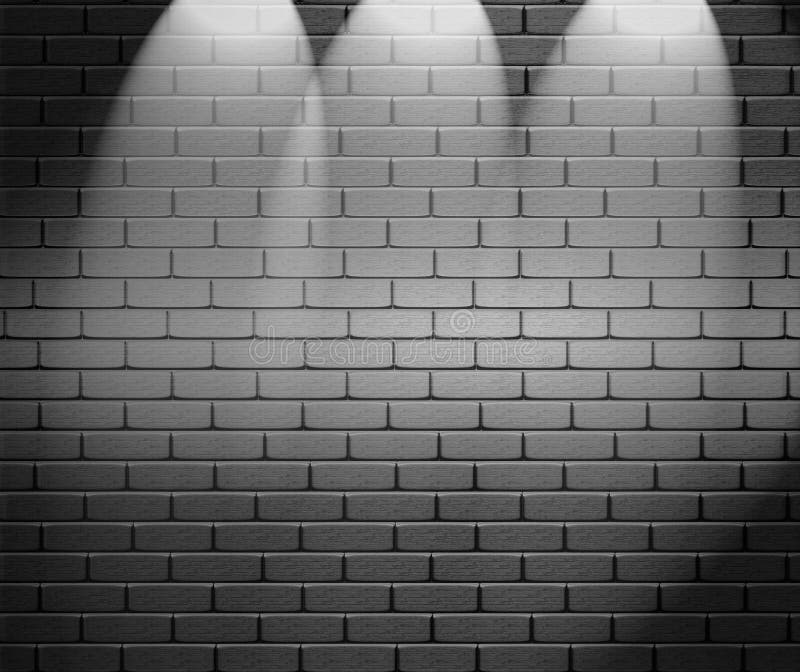 Dramatic background with three white spotlights illuminating a gray brick wall or theater stage. Dramatic background with three white spotlights illuminating a gray brick wall or theater stage.