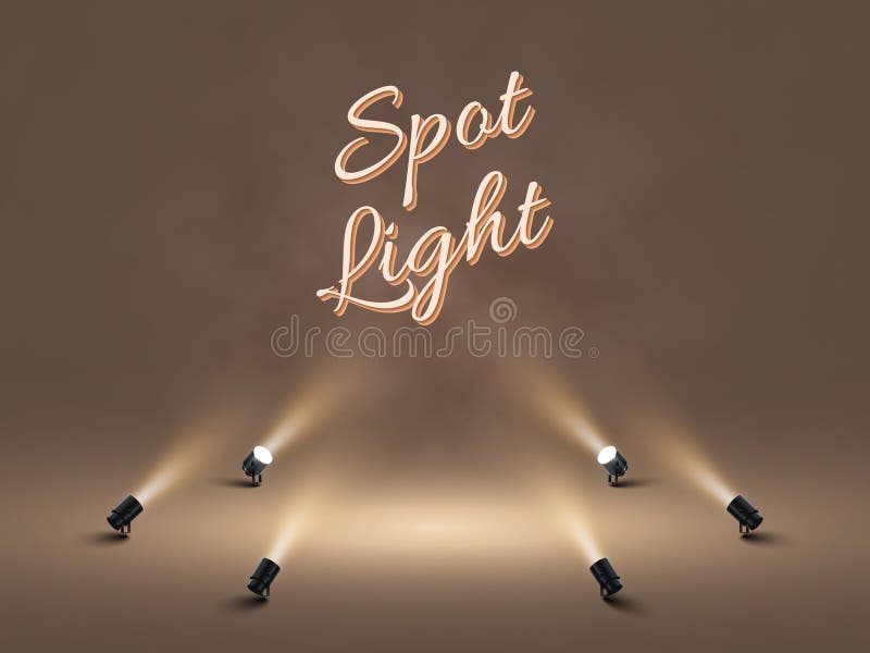 Spotlights with Bright White Light Shining Stage. Illuminated Effect Projector. Illustration of