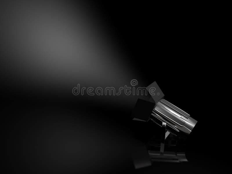 Spotlights shining on a grungy floor in a room. Lit light bulb illustrations