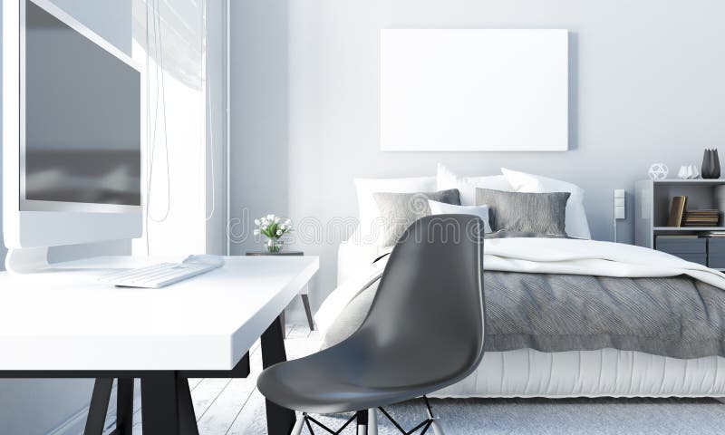 Spott herauf Plakat im weißen Schlafzimmer stock abbildung Spott herauf Plakat im weißen Schlafzimmer stock abbildung