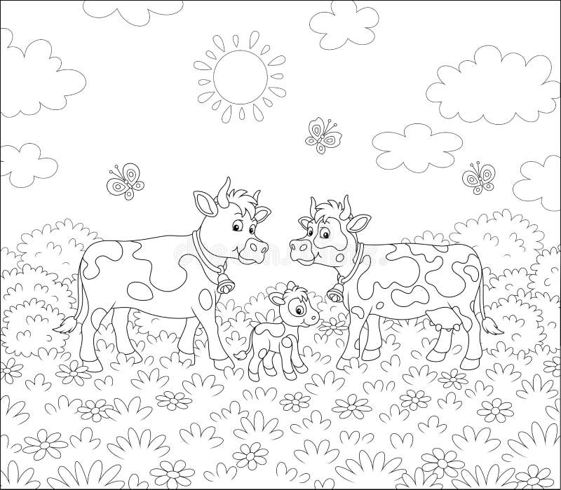 Spotted Dairy Cow Walking on a Field Stock Vector - Illustration of ...