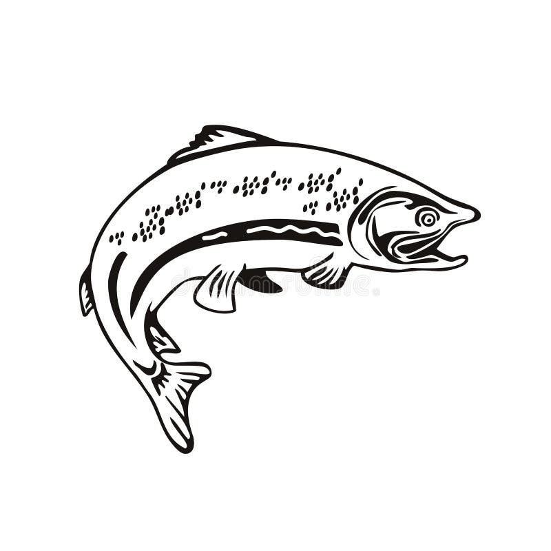 Spotted Trout Fish Jumping Retro Black and White SVG-Spotted Trout Fish JSVG-Trout Cut File-Trout DXF-jpg-png