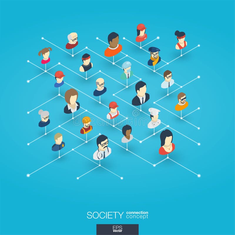 Society integrated 3d web icons. Digital network isometric interact concept. Connected graphic design dot and line system. Abstract background for social media, people communication. Vector Infograph. Society integrated 3d web icons. Digital network isometric interact concept. Connected graphic design dot and line system. Abstract background for social media, people communication. Vector Infograph