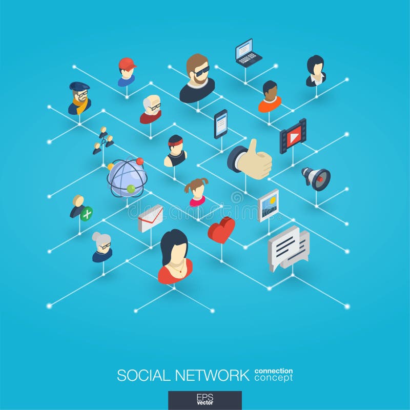 Society integrated 3d web icons. Digital network isometric interact concept. Connected graphic design dot and line system. Abstract background for social media, people communication. Vector Infograph. Society integrated 3d web icons. Digital network isometric interact concept. Connected graphic design dot and line system. Abstract background for social media, people communication. Vector Infograph