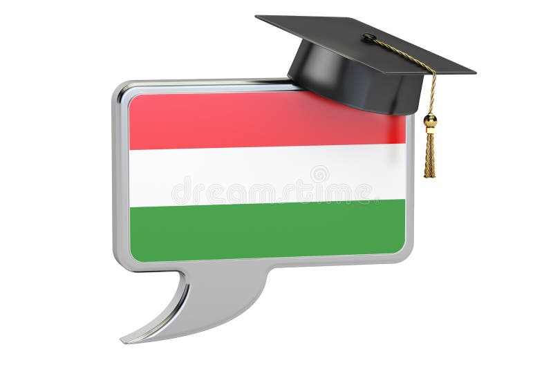 Spracheblase mit ungarischer Flagge, Lernkonzept renderin 3D
