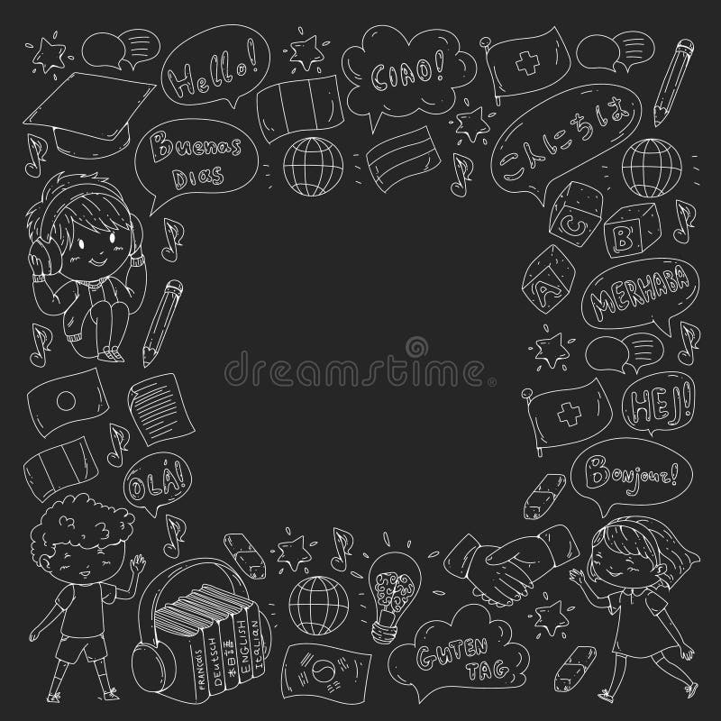 Sprachschule für Erwachsenen, Kinder Kinderkurse Englisch, Italiener, spanisch, japanisch, chinesisch, arabisch, deutsch Spiel lizenzfreie abbildung Sprachschule für Erwachsenen, Kinder Kinderkurse Englisch, Italiener, spanisch, japanisch, chinesisch, arabisch, deutsch Spiel lizenzfreie abbildung