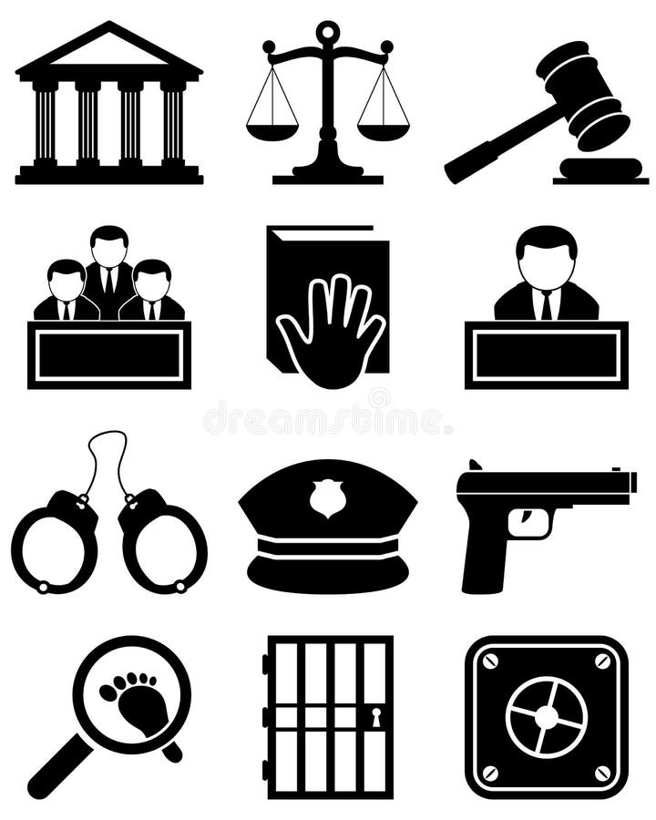 Sprawiedliwości prawa Czarne & Białe ikony ilustracja wektor Sprawiedliwości prawa Czarne & Białe ikony ilustracja wektor