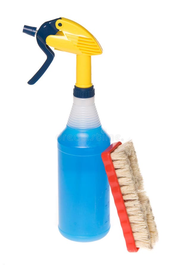 Spray Bottle of Cleaner with Brush Stock Photo Image of cleaner