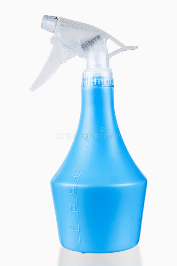 Spray bottle on a plastic bottle close-up on a white background. Detergent background stock images, royalty-free photos and pictures