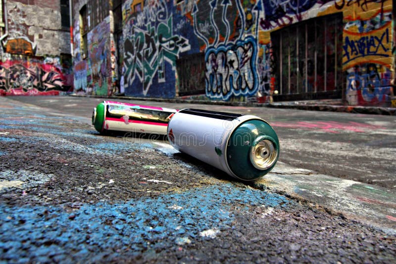 Spray Cans in a Graffiti Alley in Melbourne Editorial Stock Image