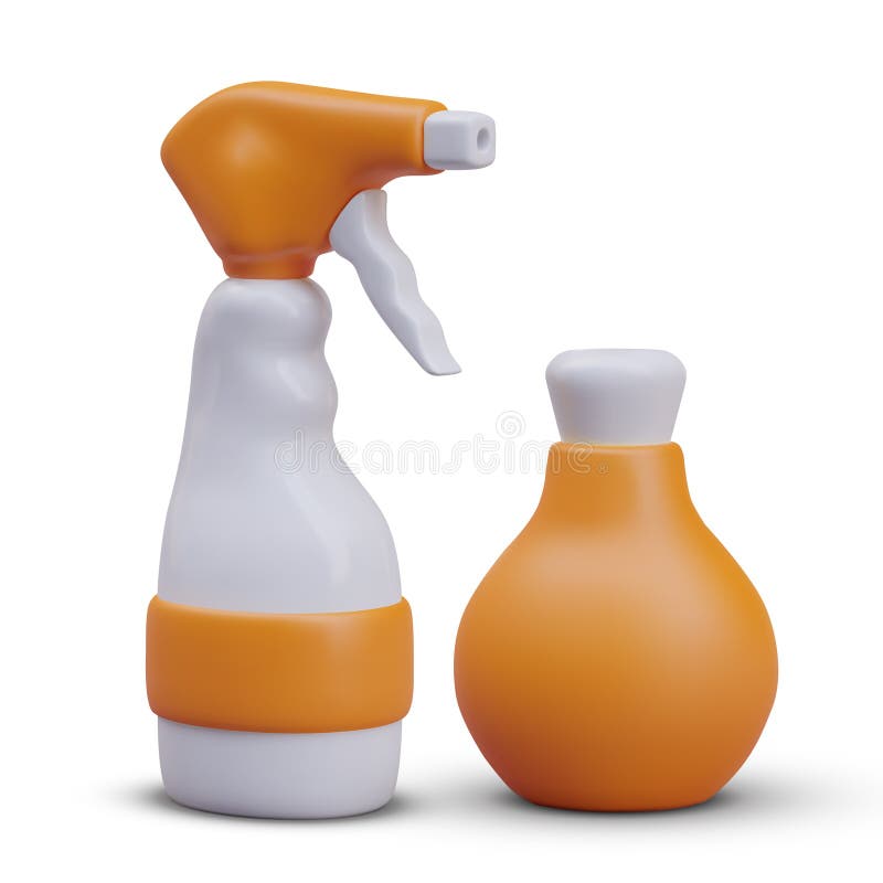 Spray detergent and bottle with cosmetic product with orange elements royalty free illustration