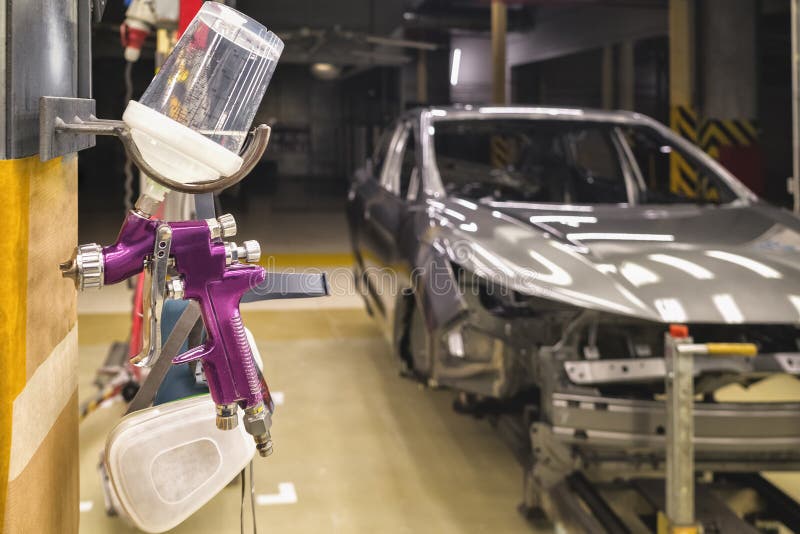 Spray Guns in the Paint Shop Repair Shop Stock Image Image of work