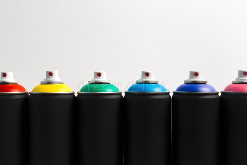 Spray Paint Cans Close Up. Macro Photo. Stock Photo Image of rainbow