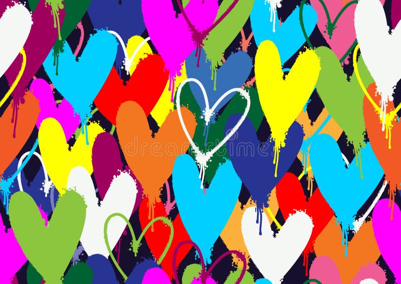 Spray paint colorful hearts pattern