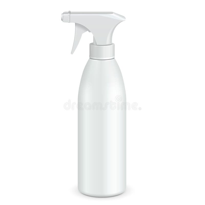Spritzpistolenreiniger Kunststoffflasche weiß. Abbildung isoliert auf weißem Hintergrund. für Ihr Design bereit. stock abbildung