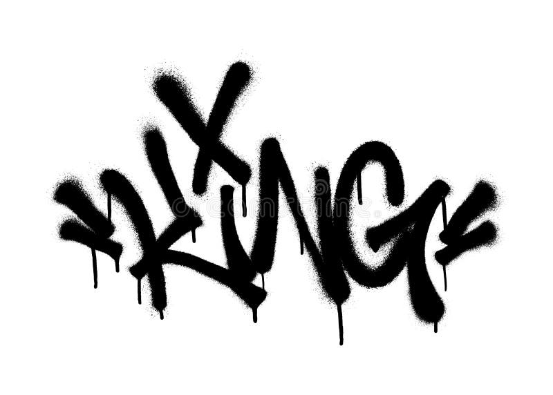 Sprayed king font graffiti with overspray in black over white. Vector illustration. royalty free illustration