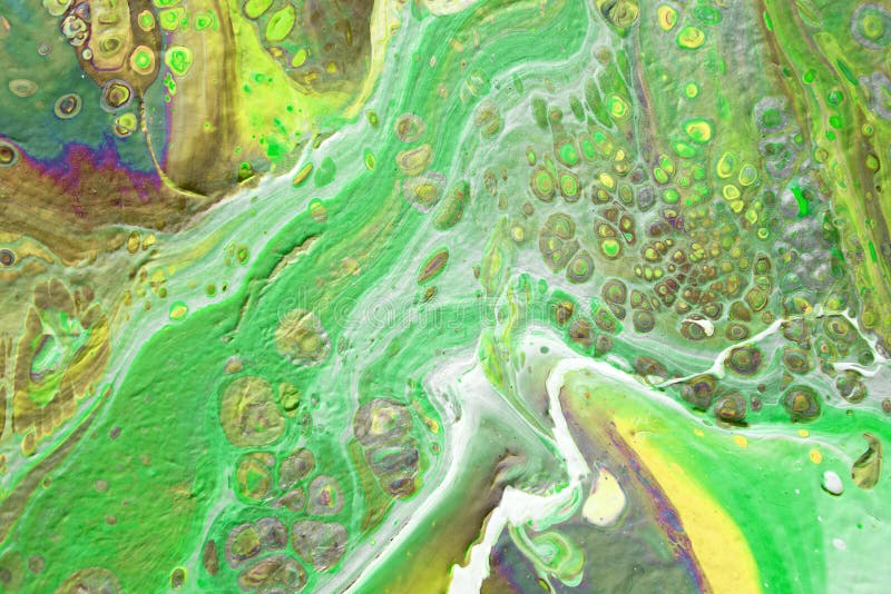 Spread-out acrylic paint. Abstract background, made in the technique of fluid art. Fashionable colorful background in stock image