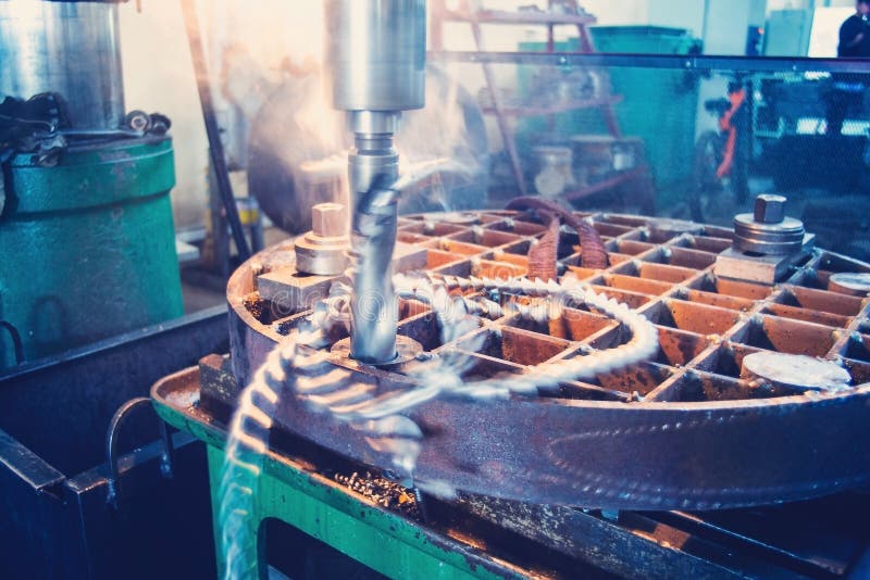 Spreading and Drilling of the Metal Part on the Machine. Stock Image