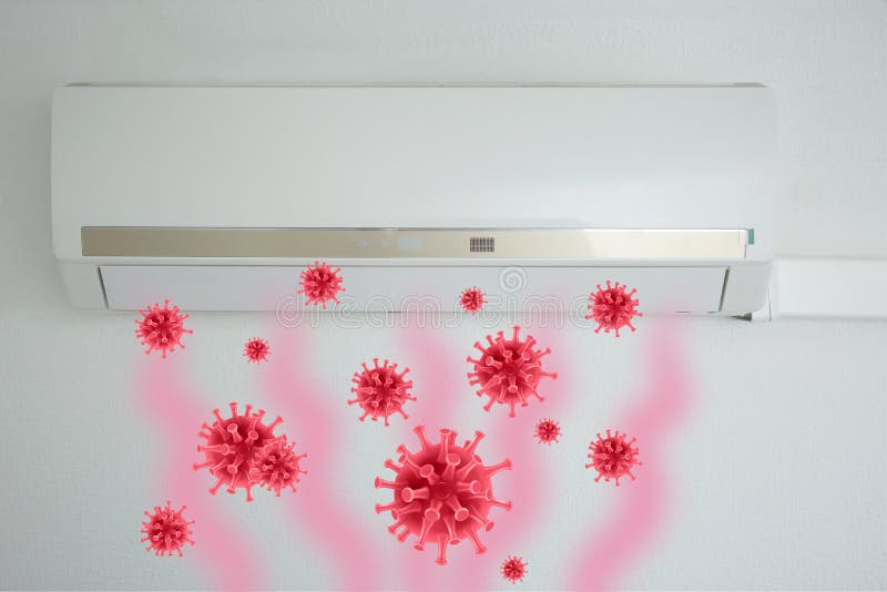 Spreading of Viruses. Contaminated Air Conditioner on White Wall