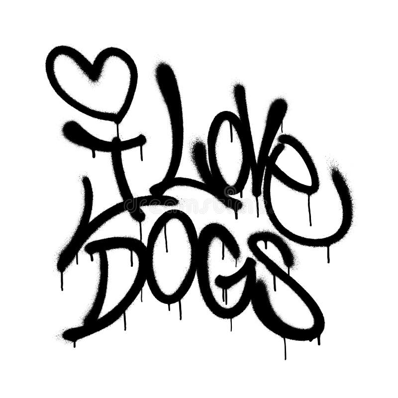 Sprejade i kärlekshundar typsnitt graffiti med översprejning i svart över vitt. vektorillustration.