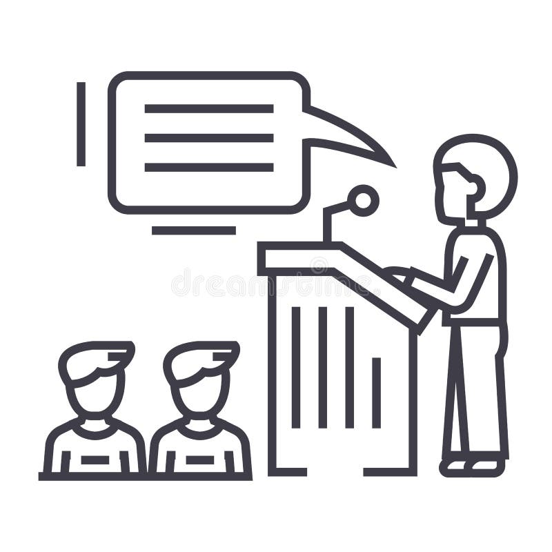 Spreker, presentatie, pictogram van de de tribune het vectorlijn van de podiumtribune, teken, illustratie op achtergrond, editabl vector illustratie Spreker, presentatie, pictogram van de de tribune het vectorlijn van de podiumtribune, teken, illustratie op achtergrond, editabl vector illustratie